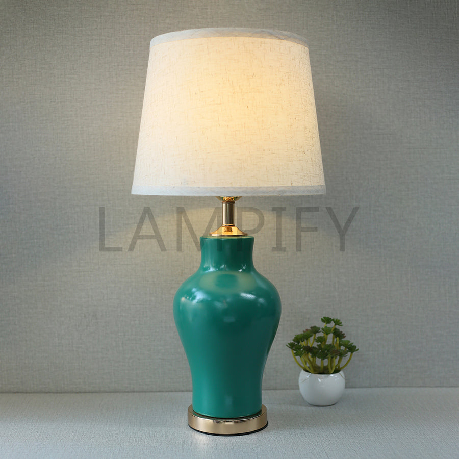 Ceramic Raem Torquise Color Meduim Lamps (Pair) for bedrooms