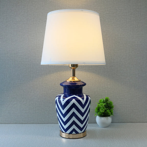 Ceramic Handpainted Wain Blue ZigZag Medium (Pair) Table Lamp for bedrooms