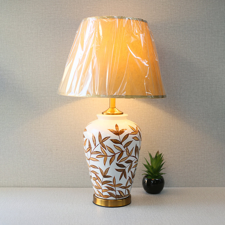 Ceramic Tiny Brown Leaves Hand Painted Table Lamps (Pair) for bedrooms