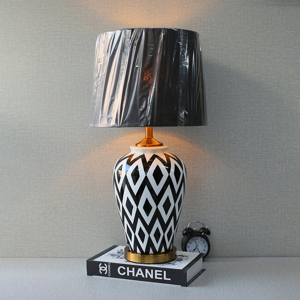 Ceramic Black Check Jar Handpainted Table Lamps(Pair) for bedrooms