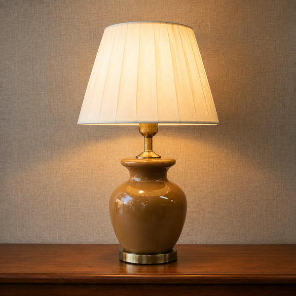 Ceramic Surahi Beige Medium Lamps(Pair)