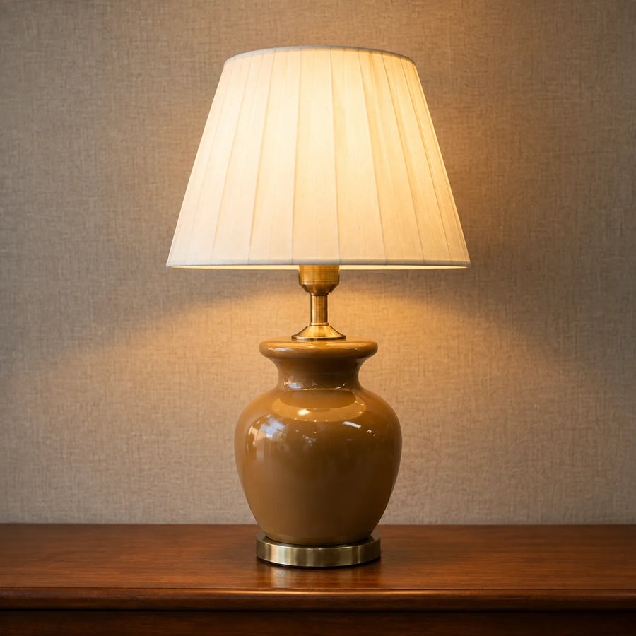 Ceramic Surahi Beige Medium Lamps(Pair)