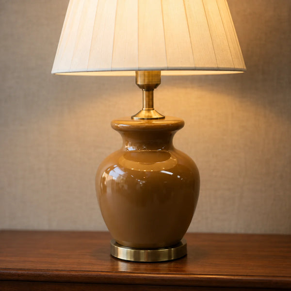 Ceramic Surahi Beige Medium Lamps(Pair)