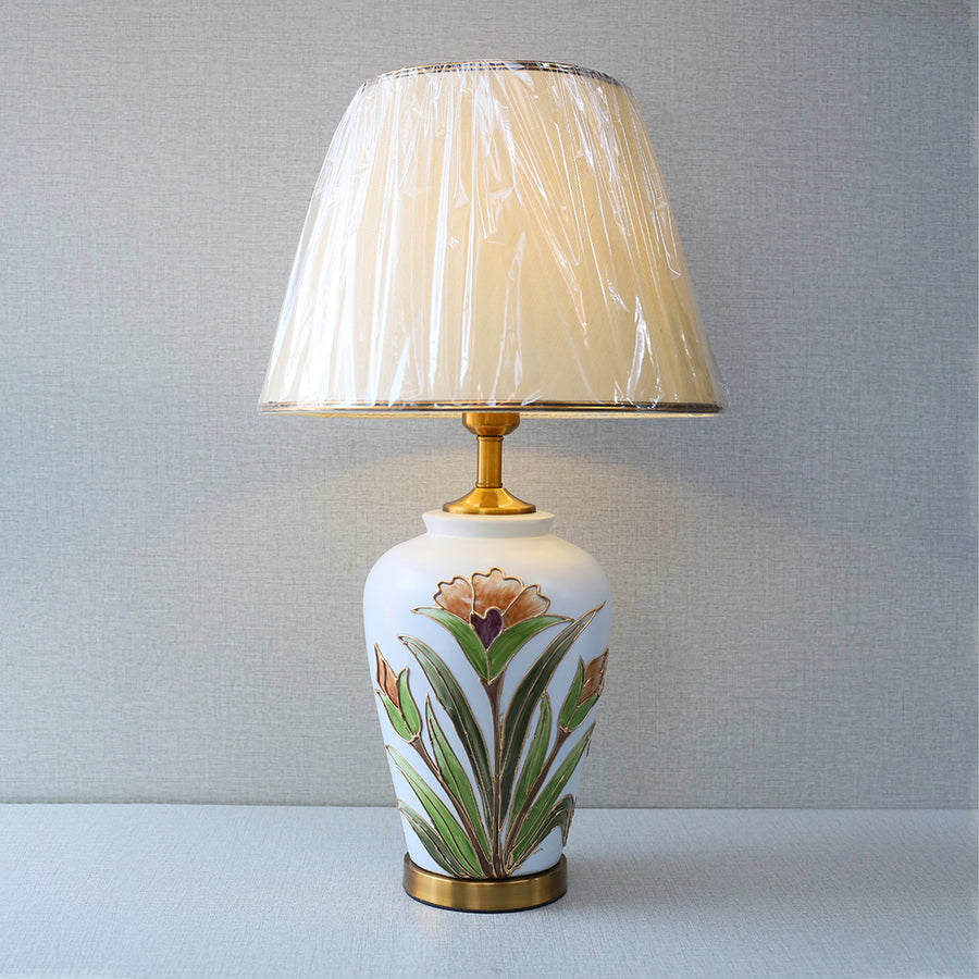 Ceramic Jar Iris Flower Hand Painted Table Lamps (Pair) for bedrooms