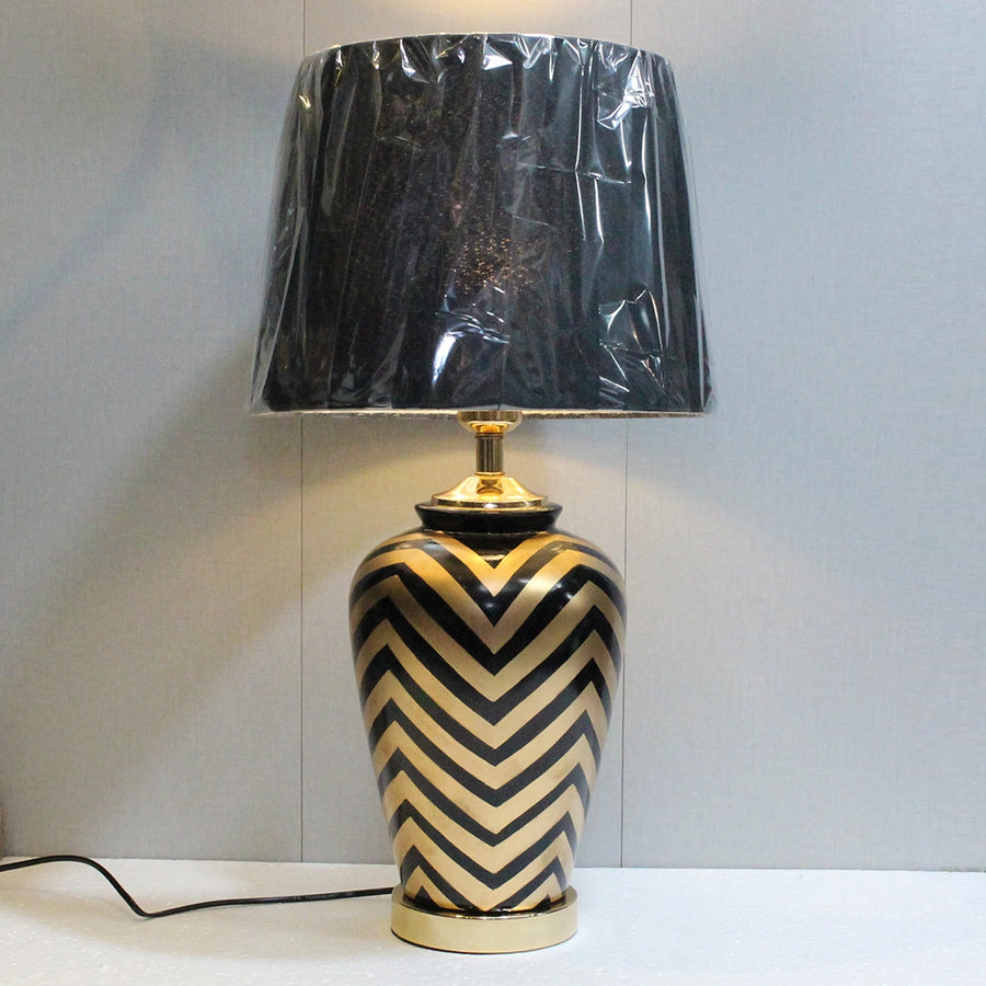 Ceramic Zigzag Black and Golden Handpainted Table Lamps (Pair) for bedrooms