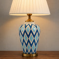 Ceramic Check Jar Handpainted Blue Lamps(Pair)
