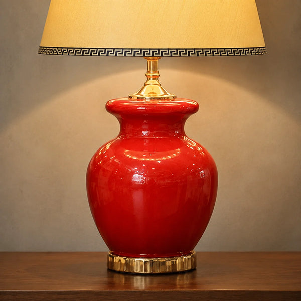 Ceramic Surahi Red Medium Lamps(Pair)