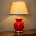 Ceramic Surahi Red Medium Lamps(Pair)