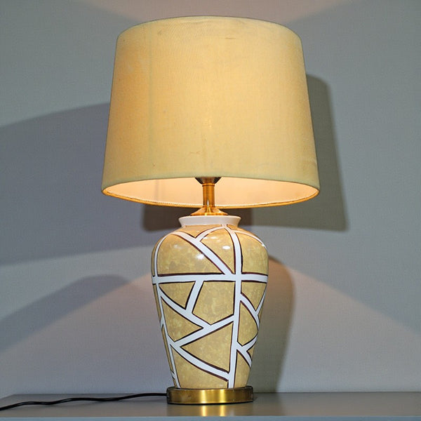 Ceramic HP Jar 005 Y&W (Pair) Table Lamp for bedrooms