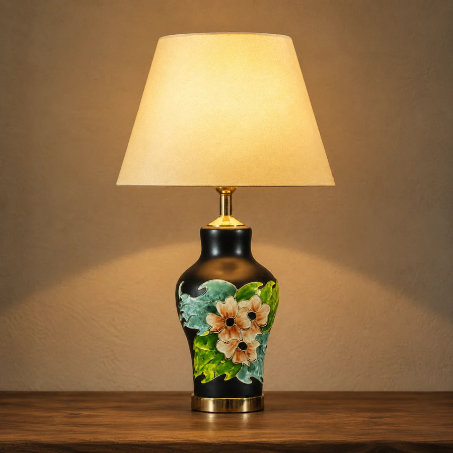 Ceramic Ream Floral Medium Table Lamps (Pair)