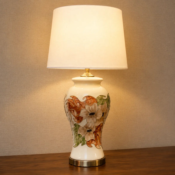 Ceramic Reshaim HP Floral Off White Lounge Lamps(Pair)