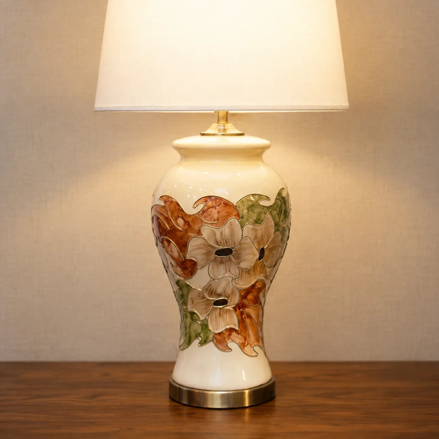 Ceramic Reshaim HP Floral Off White Lounge Lamps(Pair)