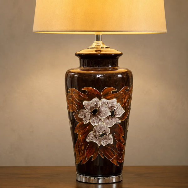Ceramic Wain HP Brown Floral Lounge Lamps(Pair)