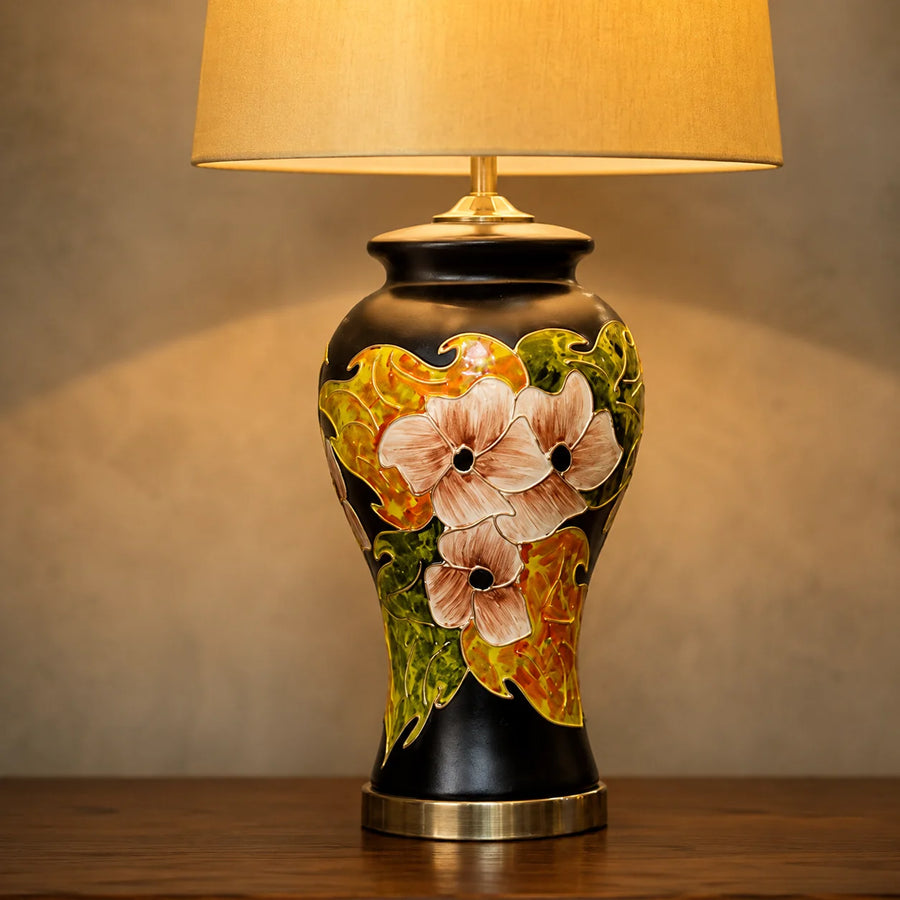 Ceramic Resaim HP Black Floral Lounge Lamps(Pair)