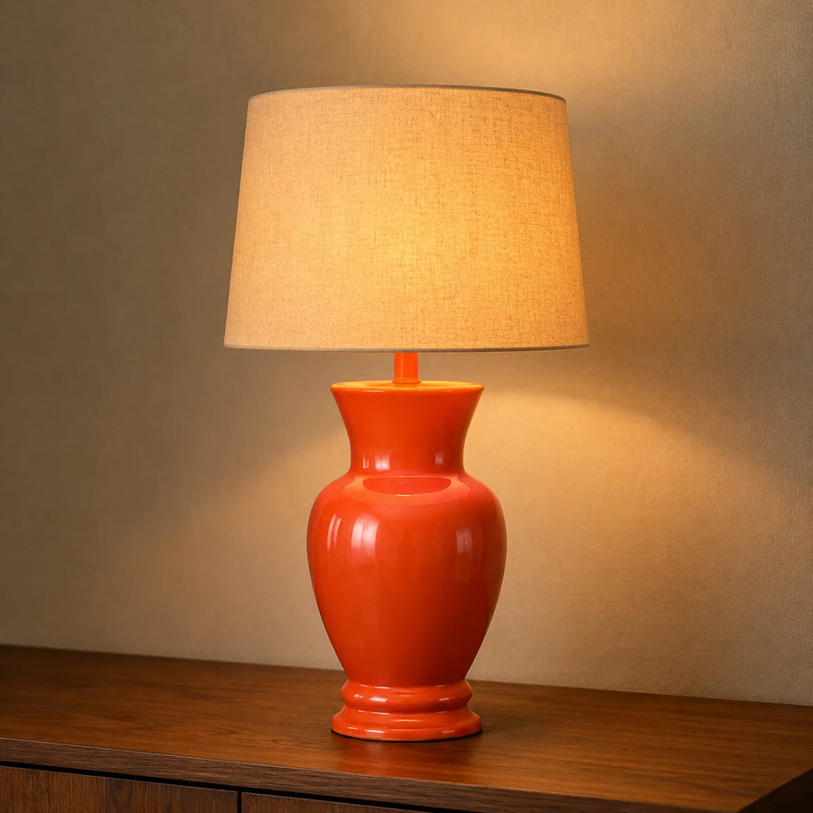 Ceramic B.jar Orange Medium Lamps(Pair)
