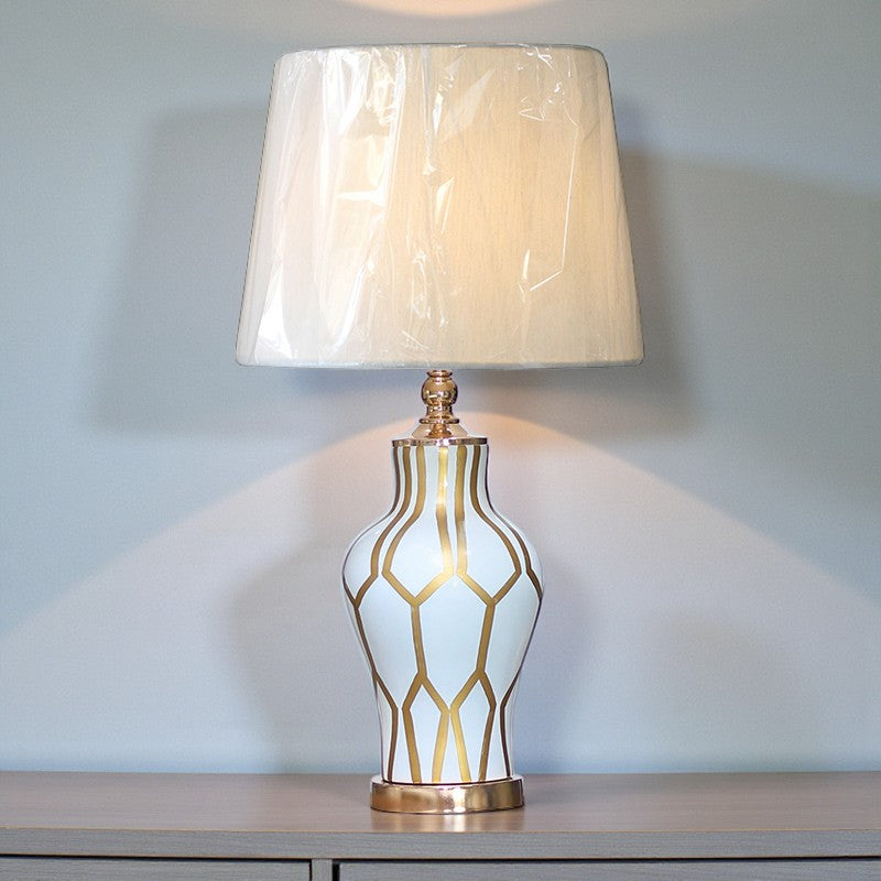 Ceramic Handpainted Linning Off White Table Lamps(Pair) for bedrooms