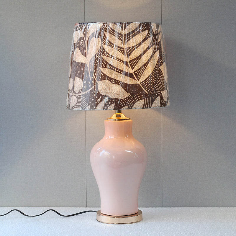 Ceramic Raem Baby Pink Printed Shades Meduim Lamps (Pair) for bedrooms