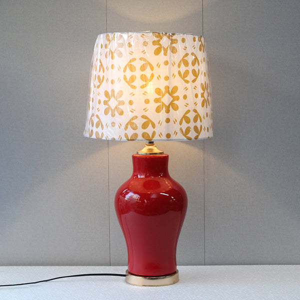 Ceramic Raem Chili Red With Printed Shades Lamps (Pair) for bedrooms