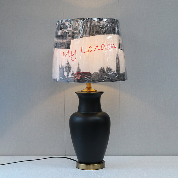Ceramic B.Jar Black With Printed Shades Lamps (Pair) for bedrooms