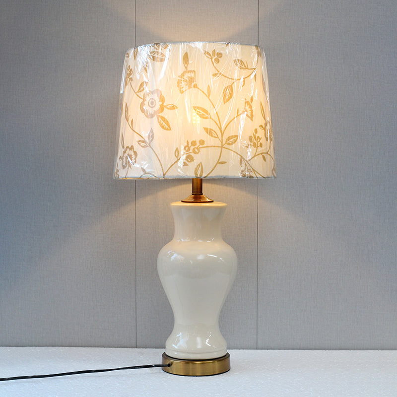 Ceramic X Jar (O.W) With Printed Shades Table Lamp (Pair) for bedrooms