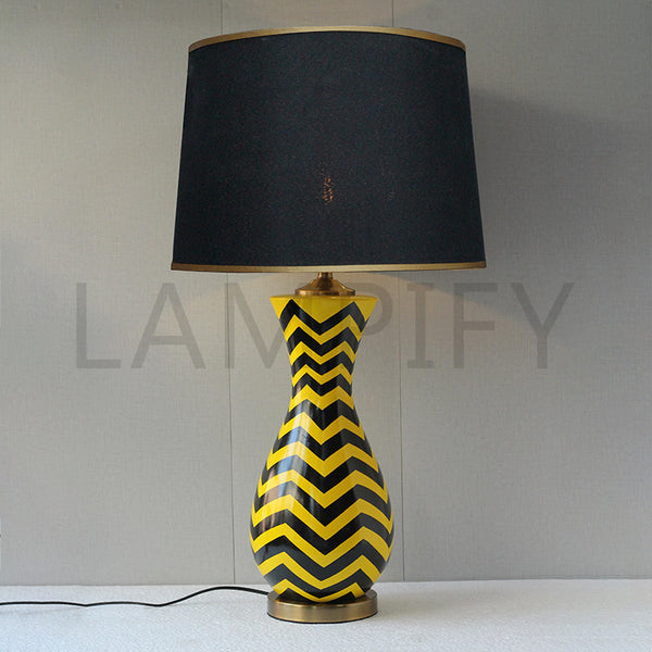 Ceramic Surahi Black & Yellow Lounge Lamps (Pair) for bedrooms