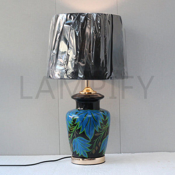 Ceramic Wain Black Floral Medium Table Lamp (Pair) for bedrooms