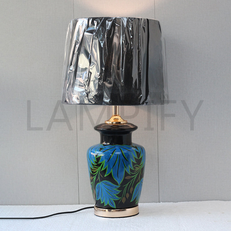 Ceramic Wain Black Floral Medium Table Lamp (Pair) for bedrooms