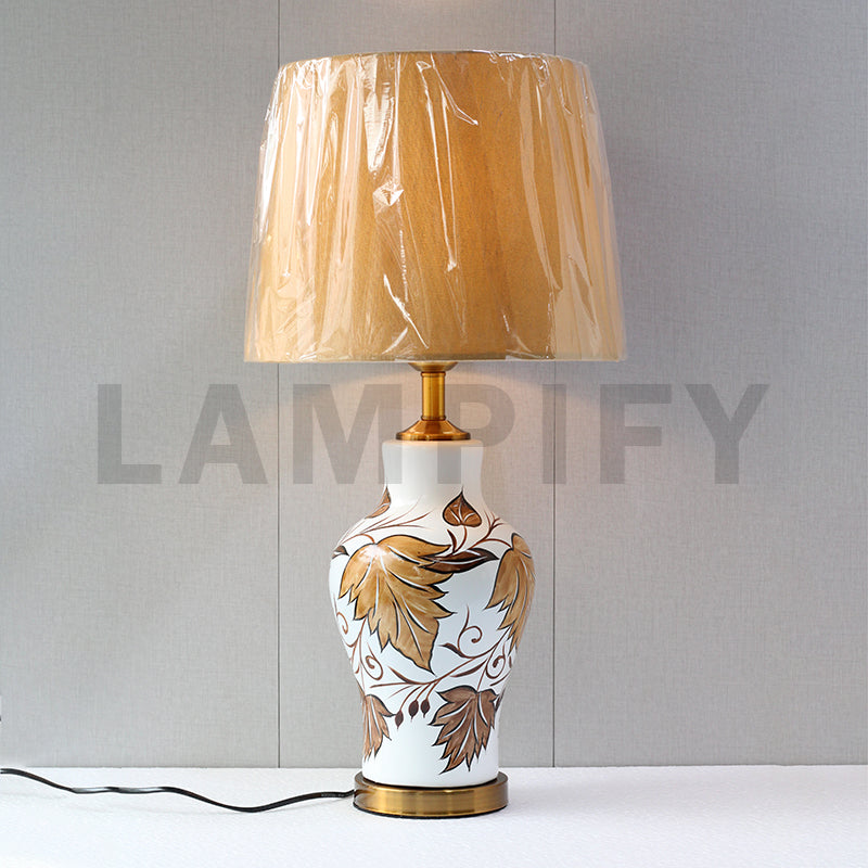 Ceramic Raem Floral Brown Meduim Table Lamp (Pair) for bedrooms
