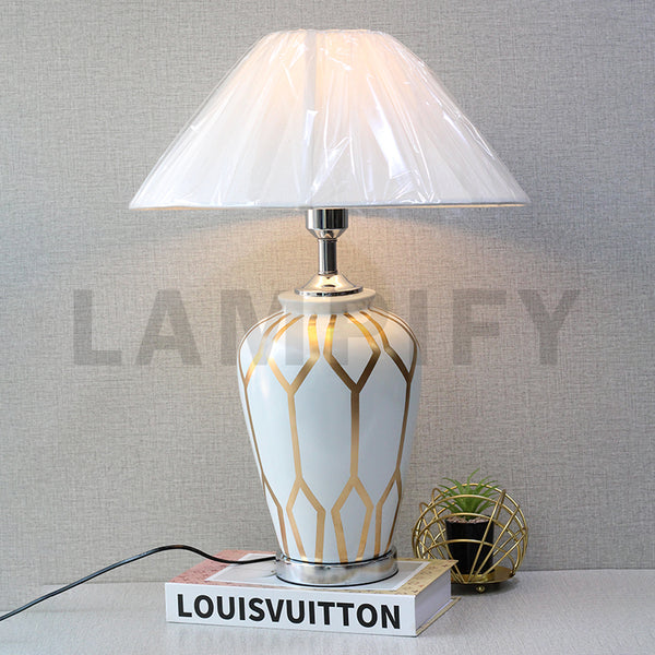 Ceramic Hp Jar linning White 01 Table Lamps (Pair) for bedrooms
