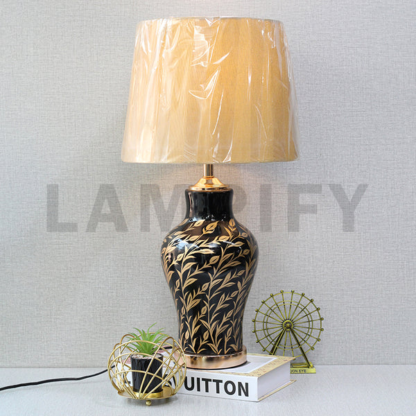 Ceramic Raim Medium Leaf Black Table Lamps (Pair) for bedrooms