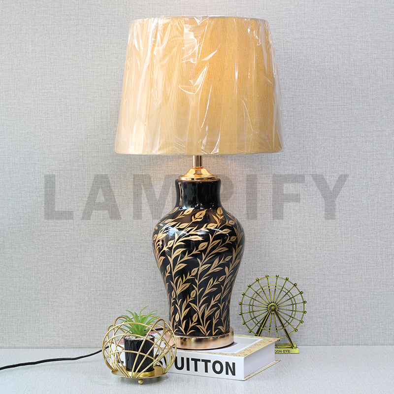 Ceramic Raim Medium Leaf Black Table Lamps (Pair) for bedrooms