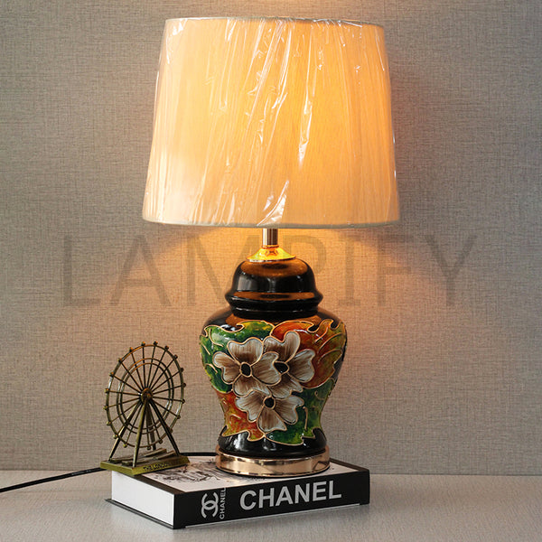 Ceramic Bell Floral Black Table Lamp (Pair) for bedrooms