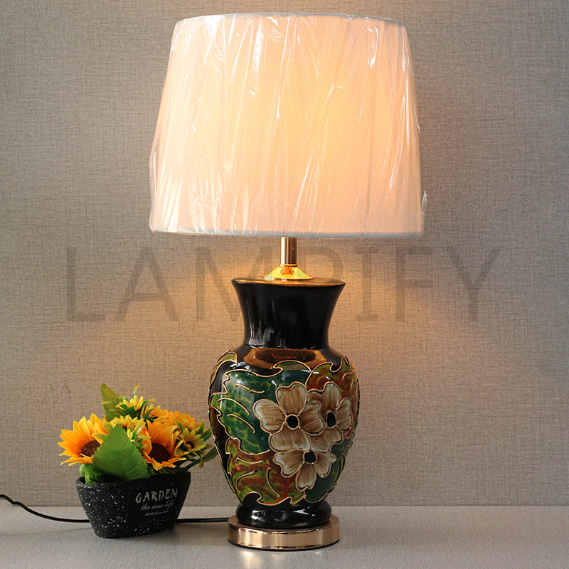 Ceramic B.Jar Floral Medium Black Table Lamps (Pair) for bedrooms