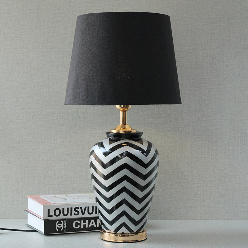 Ceramic Zigzag Black and Silver Handpainted Table Lamps (Pair) for bedrooms