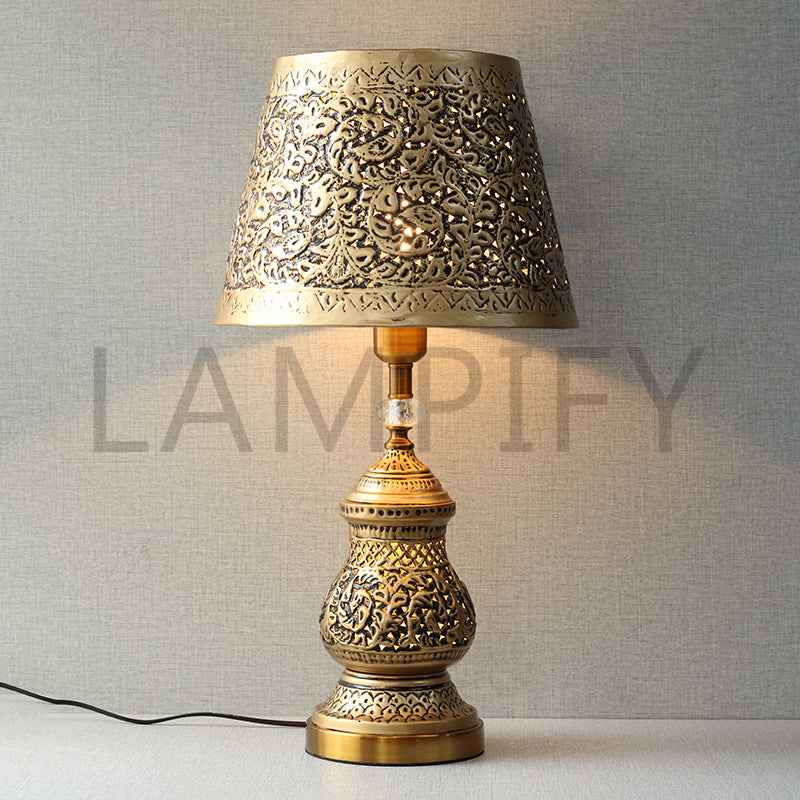 Metal Handicraft Surahi with metal shade Double Light Table Lamp(Pair) for bedrooms