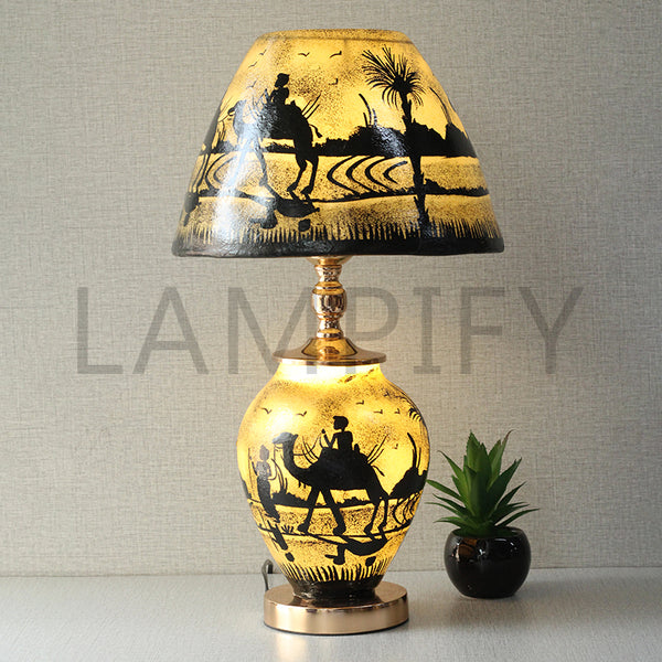 Desert Camel Skin Base & Shade Table Lamp (Pair) for bedrooms