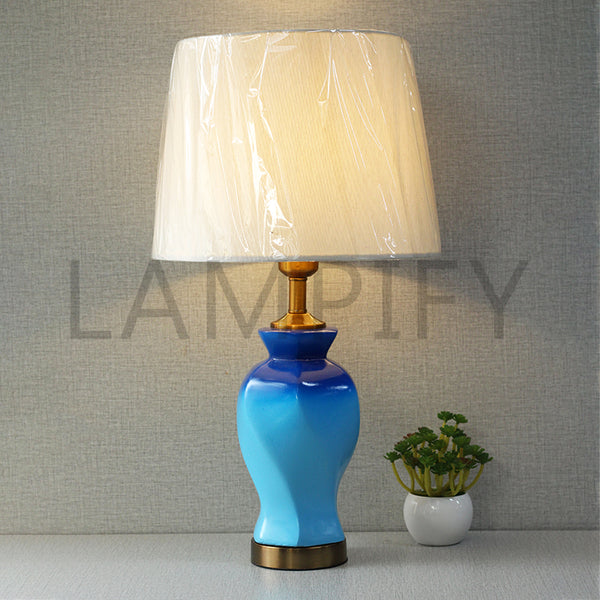 Ceramic Twister Blue Tone small Table lamps (Pair) for bedrooms
