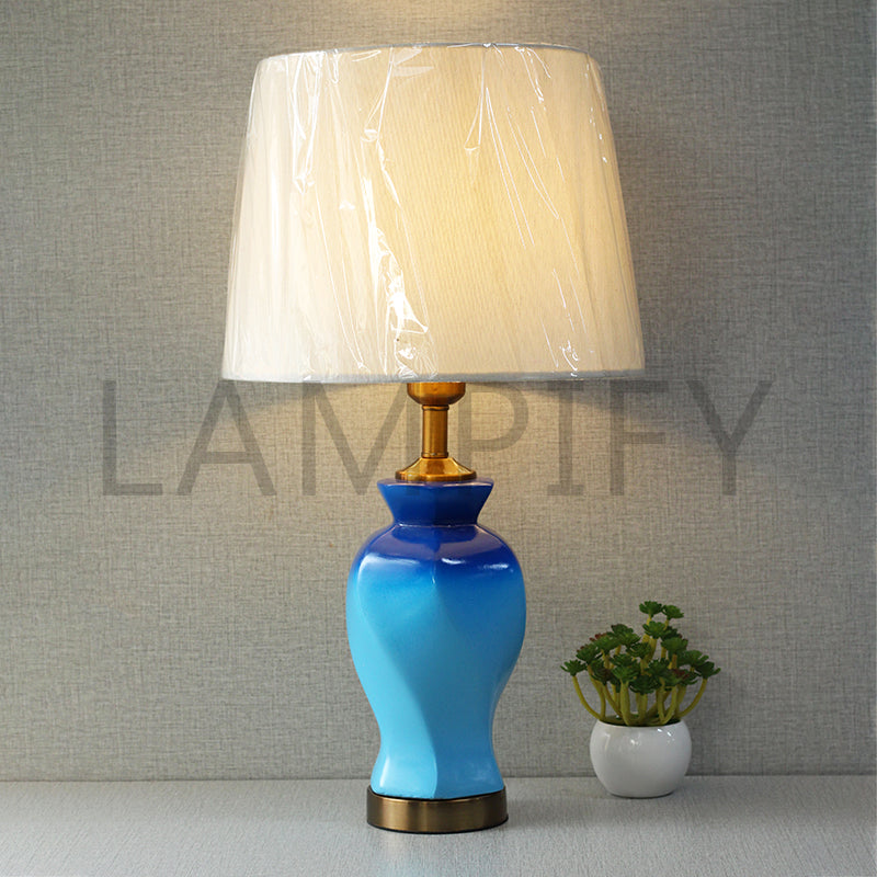Ceramic Twister Blue Tone small Table lamps (Pair) for bedrooms