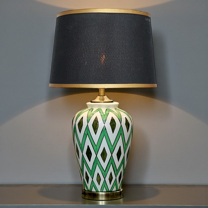 Ceramic Check Green Table Lamps(Pair) for bedrooms